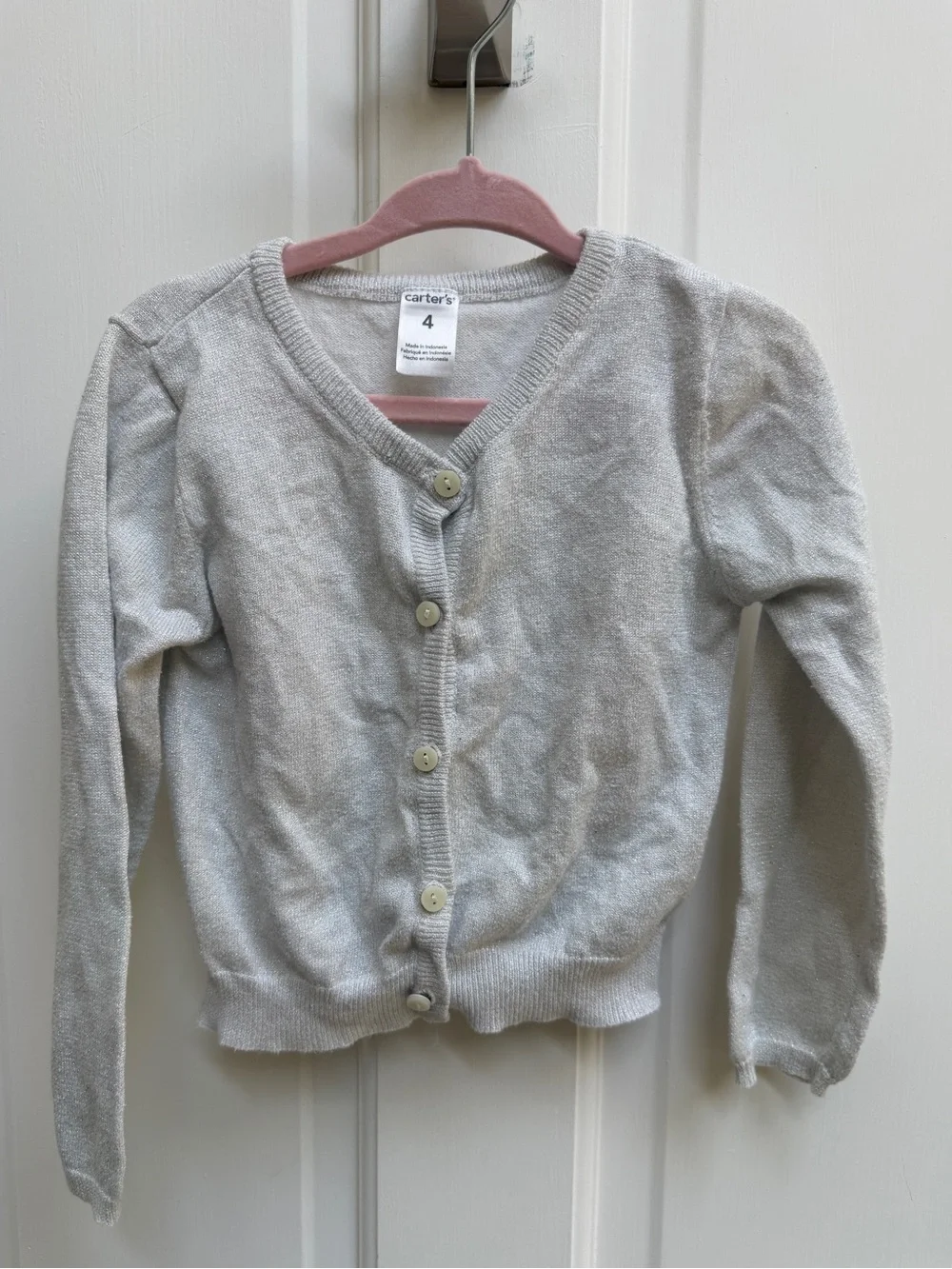 Carter's Girls 4 Silver V‑Neck Button Cardigan Sweater